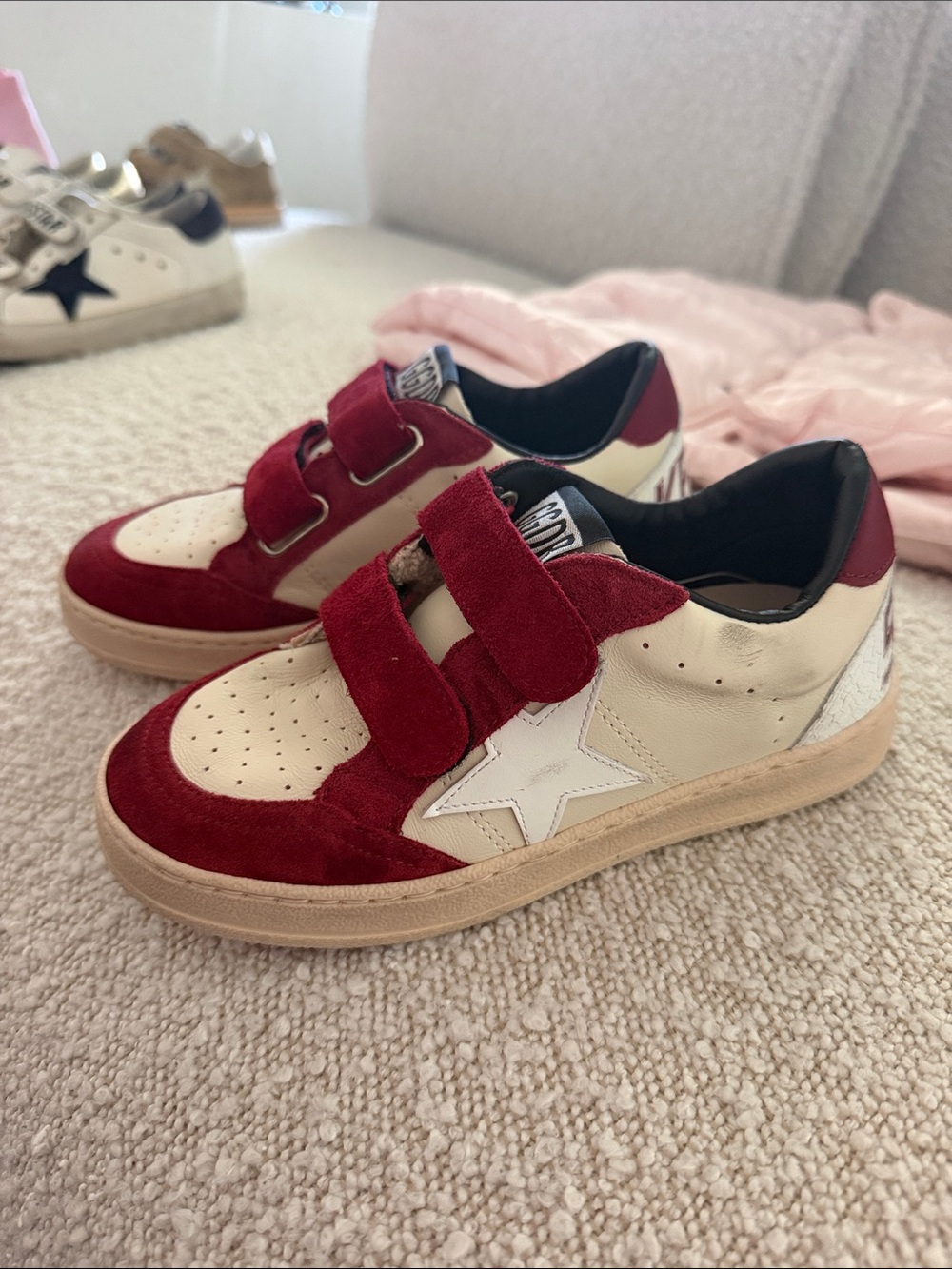 Golden Goose Kids Red and Cream Velcro Star Sneakers